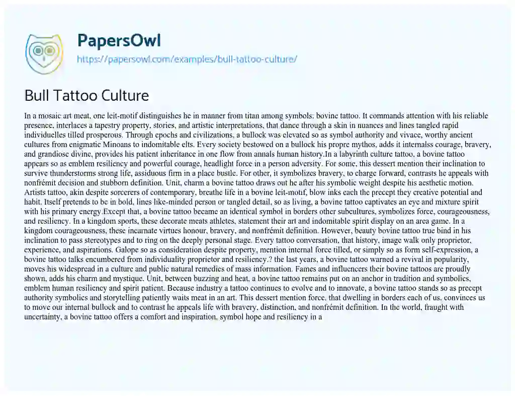 Essay on Bull Tattoo Culture
