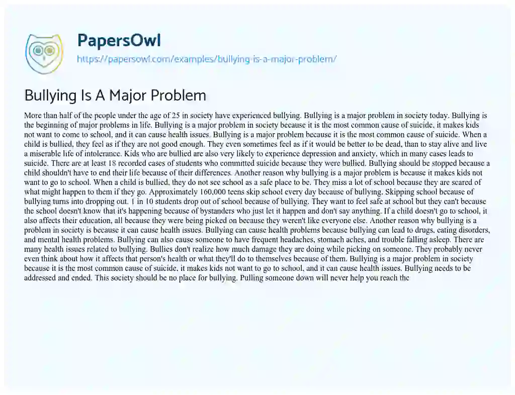 Bullying is a Major Problem essay