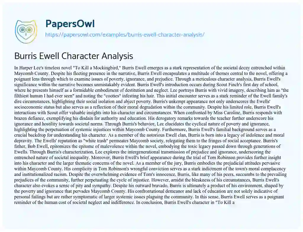 Burris Ewell Character Analysis - Free Essay Example - 595 Words ...