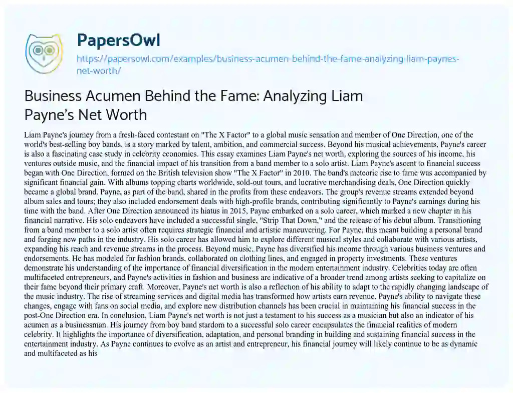 Essay on Business Acumen Behind the Fame: Analyzing Liam Payne’s Net Worth