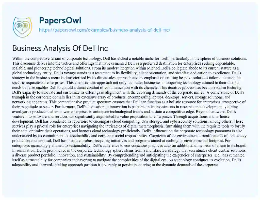 Essay on Business Analysis of Dell Inc