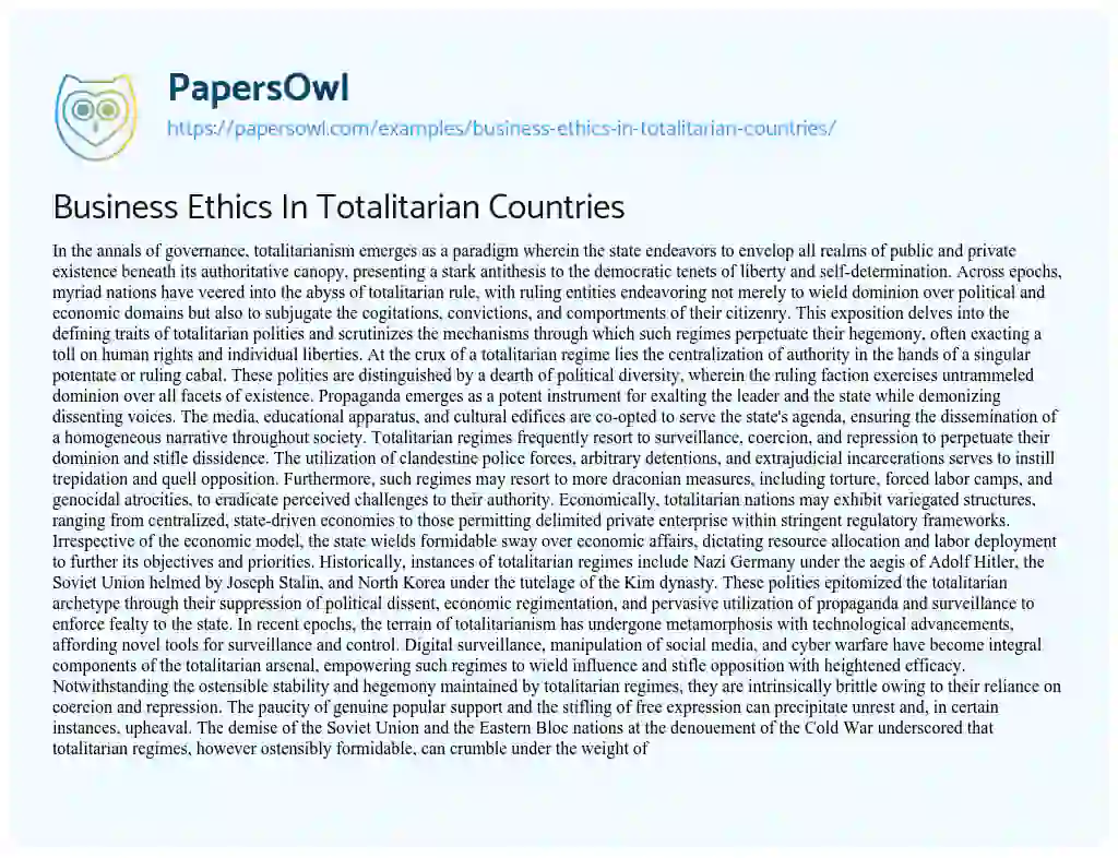 Essay on Business Ethics in Totalitarian Countries