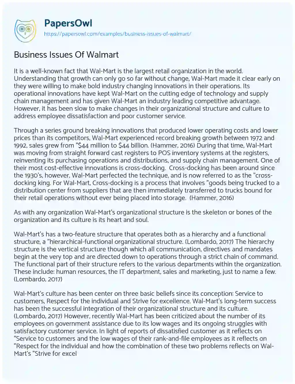 Business Issues of Walmart essay