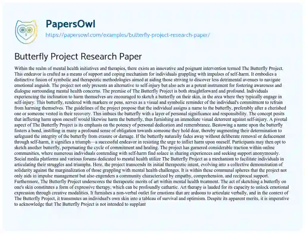 Essay on Butterfly Project Research Paper