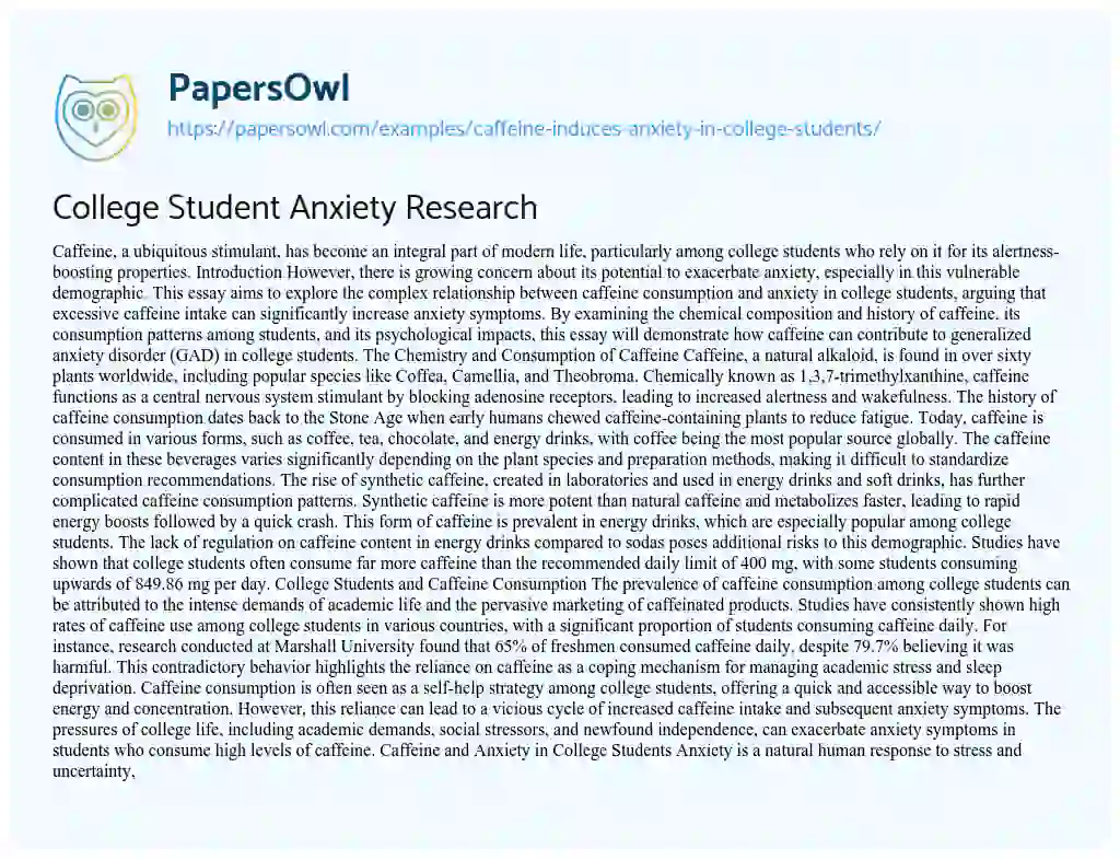 Essay on Caffeine Induces Anxiety in College Students