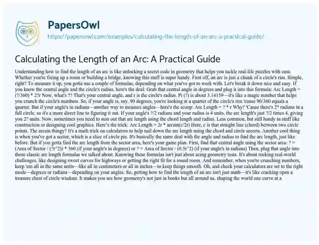 Essay on Calculating the Length of an Arc: a Practical Guide