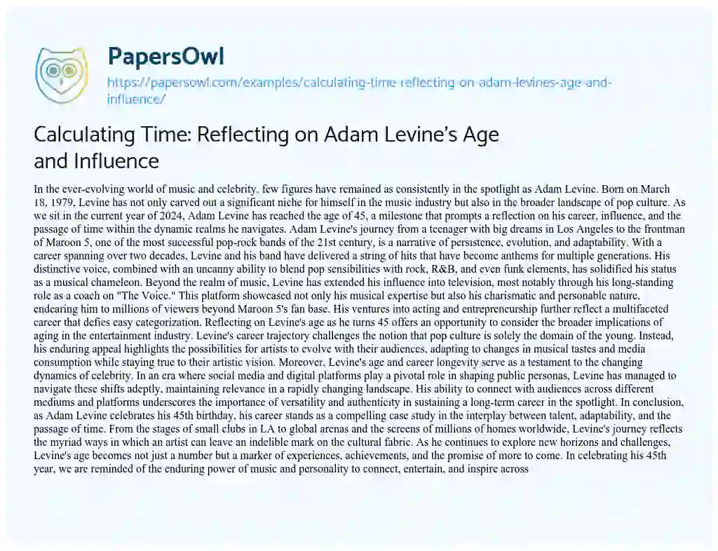 Essay on Calculating Time: Reflecting on Adam Levine’s Age and Influence