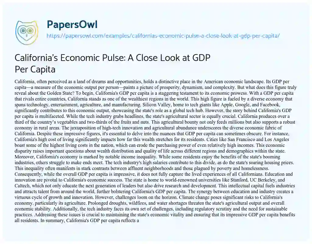 Essay on California’s Economic Pulse: a Close Look at GDP Per Capita