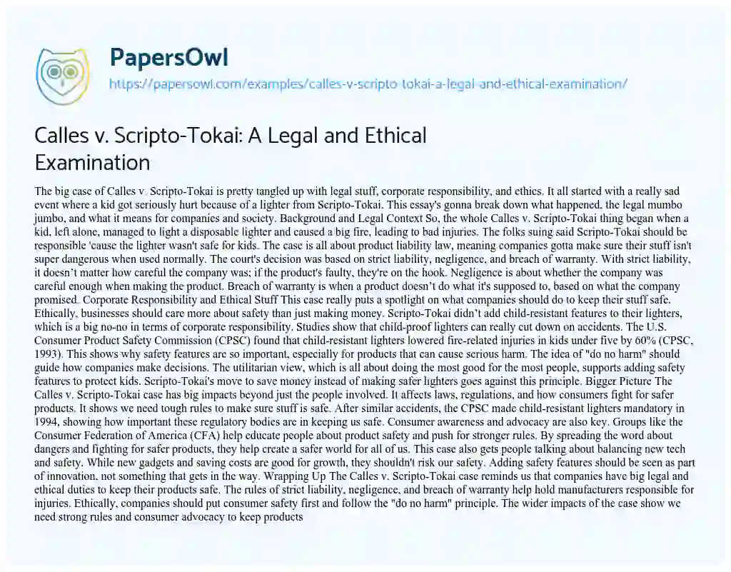 Essay on Calles V. Scripto-Tokai: a Legal and Ethical Examination