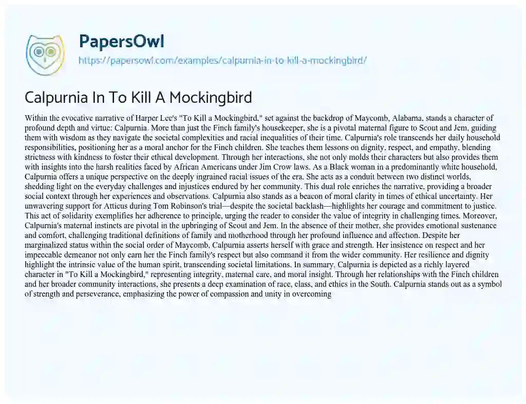 Essay on Calpurnia in to Kill a Mockingbird