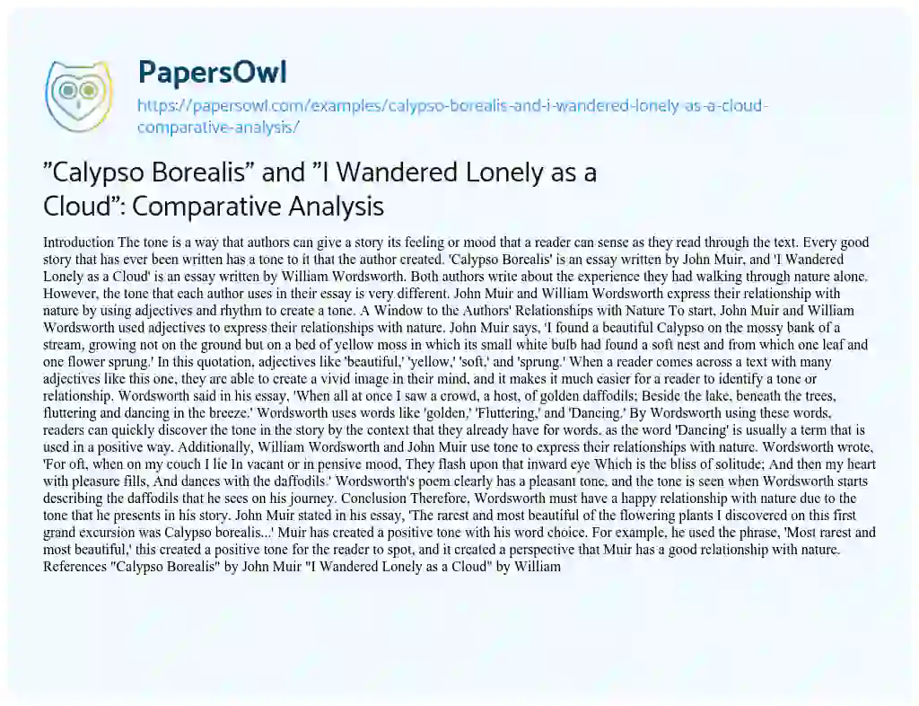 Essay on “Calypso Borealis” and “I Wandered Lonely as a Cloud”: Comparative Analysis