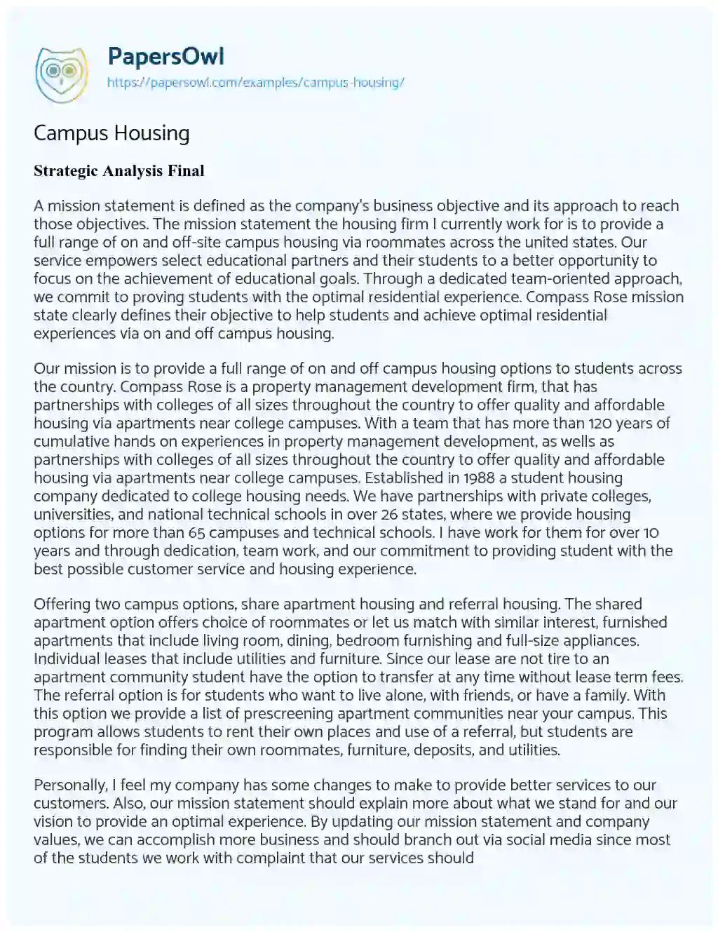 Essay on Campus Housing