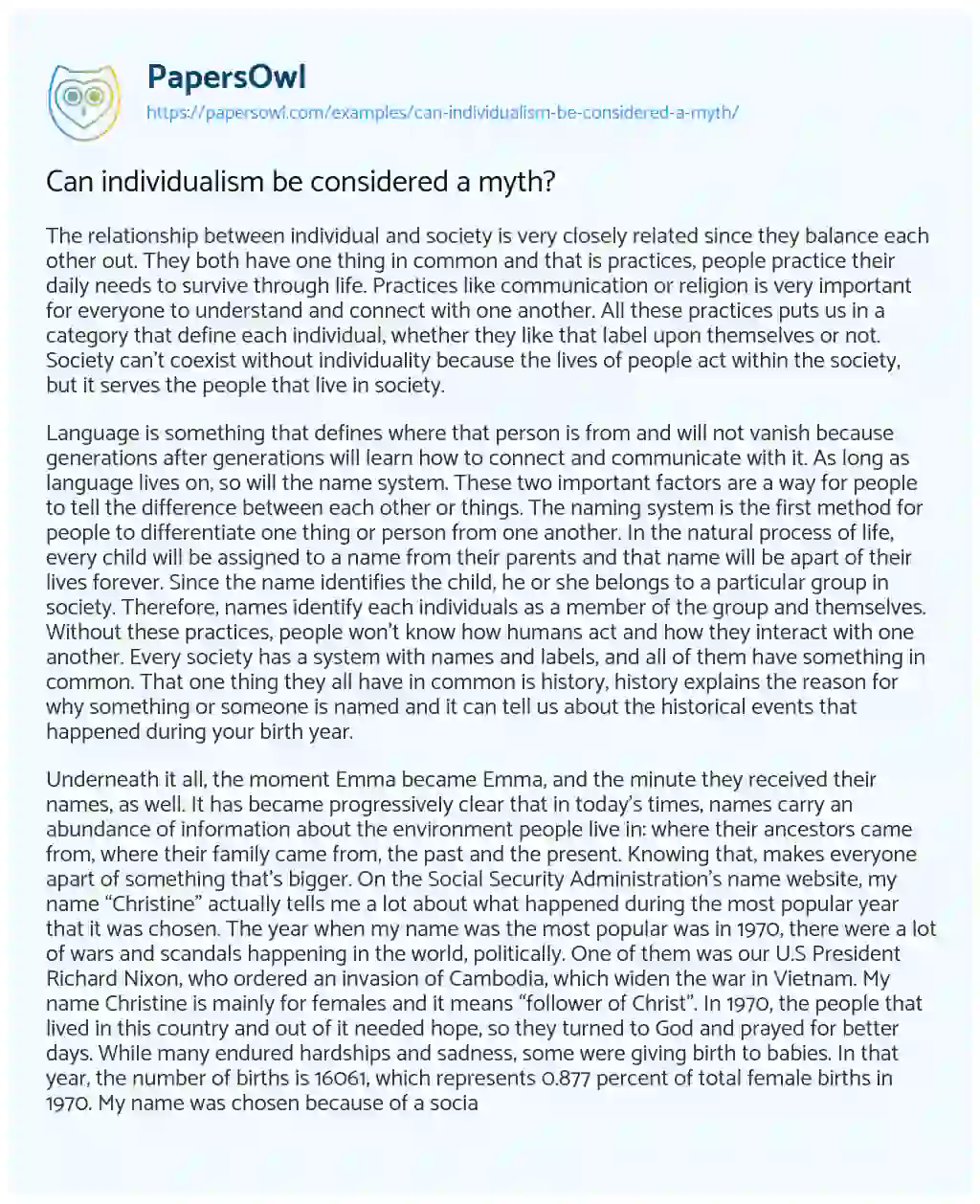 Essay on Can Individualism be Considered a Myth?