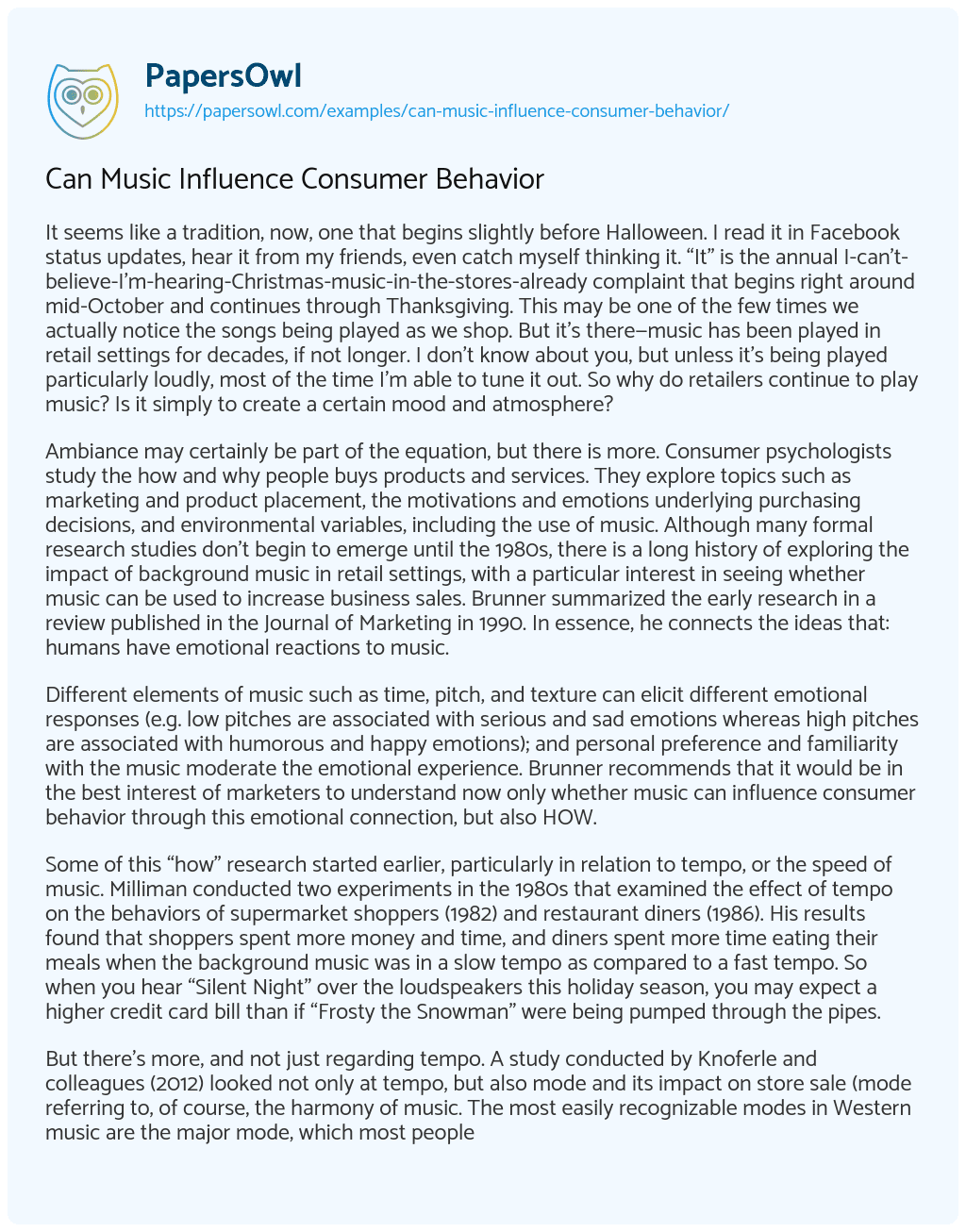 Can Music Influence Consumer Behavior Can Music Influence Consumer Behavior essay