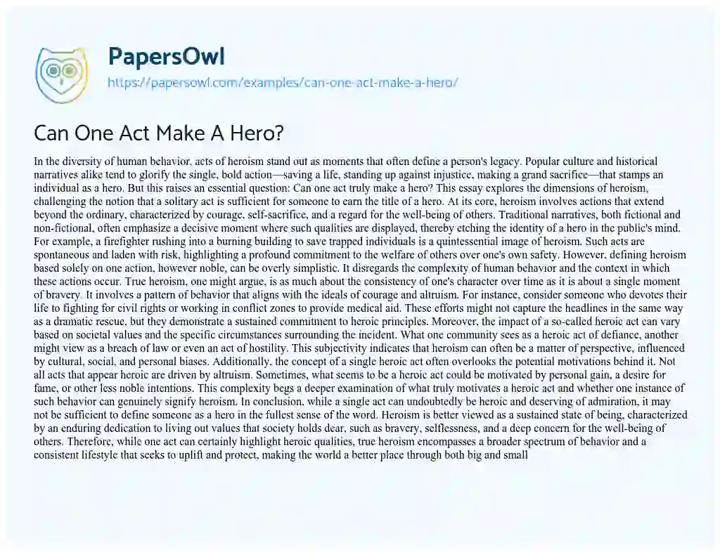 Essay on Can One Act Make a Hero?