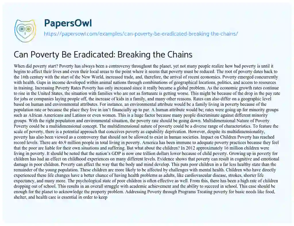 Essay on Can Poverty be Eradicated: Breaking the Chains