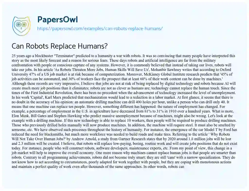 can robots replace humans essay