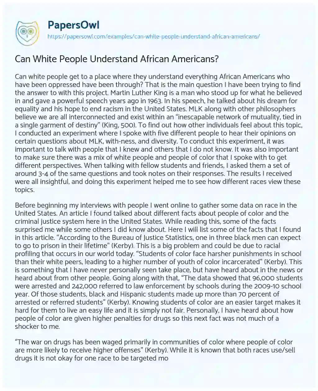 Essay on Can White People Understand African Americans?