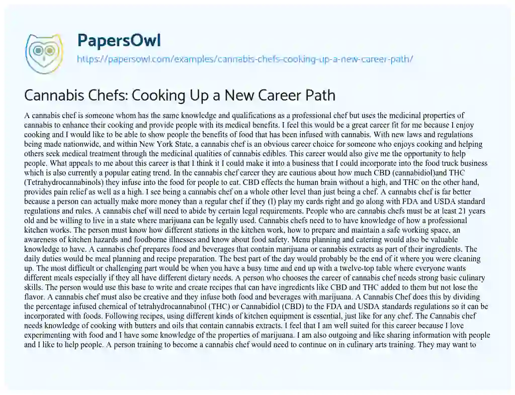 Essay on Cannabis Chefs: Cooking up a New Career Path