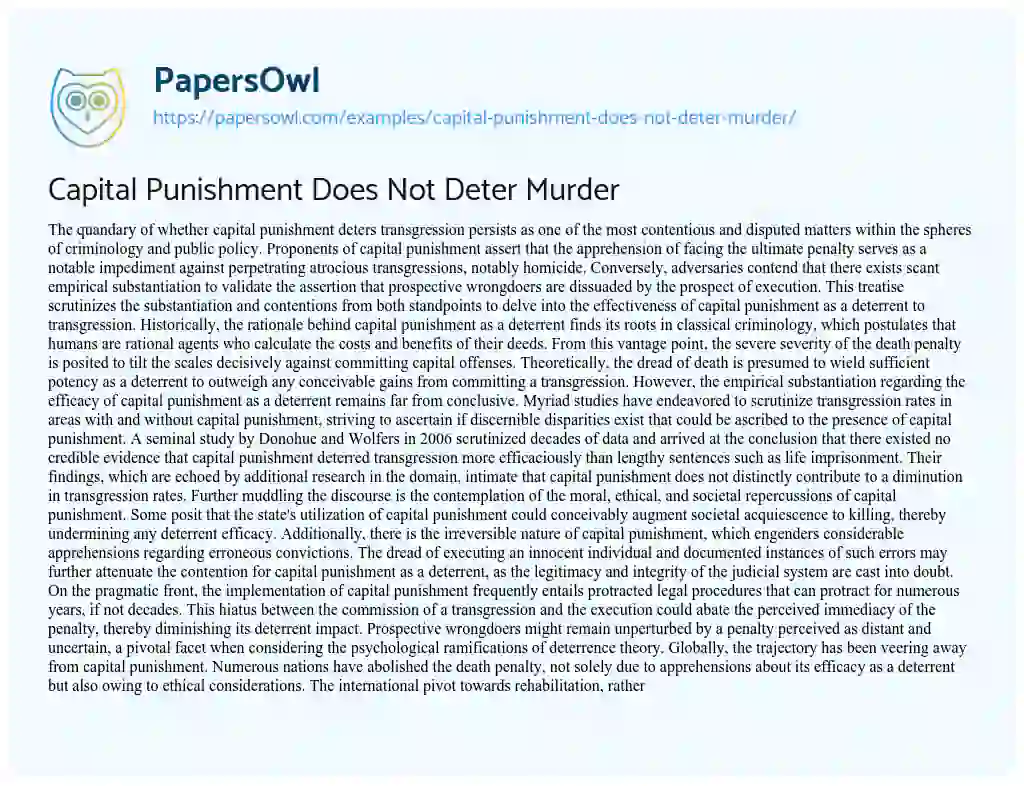 Essay on Capital Punishment does not Deter Murder