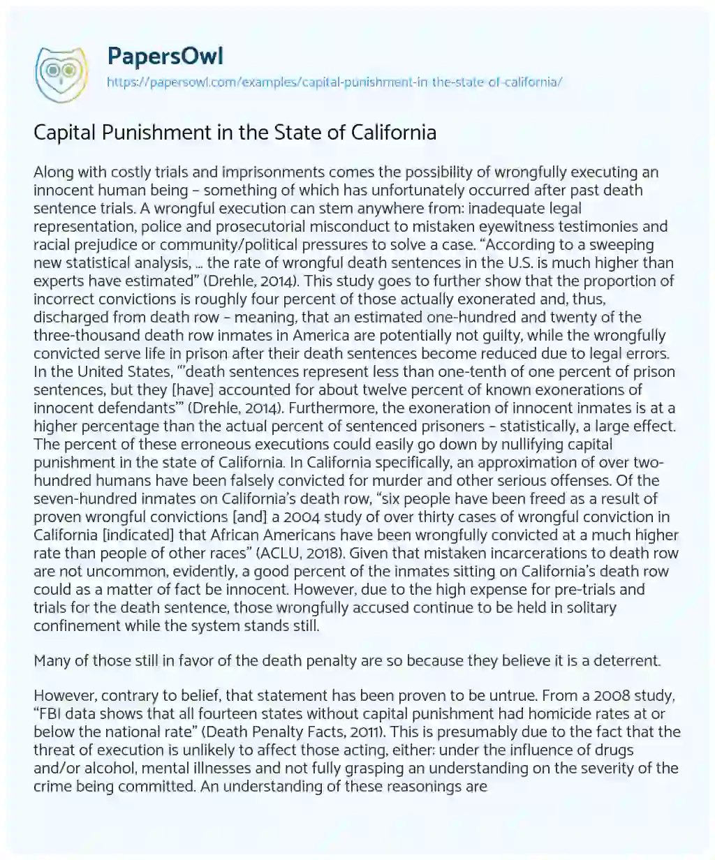 Capital Punishment in the State of California essay