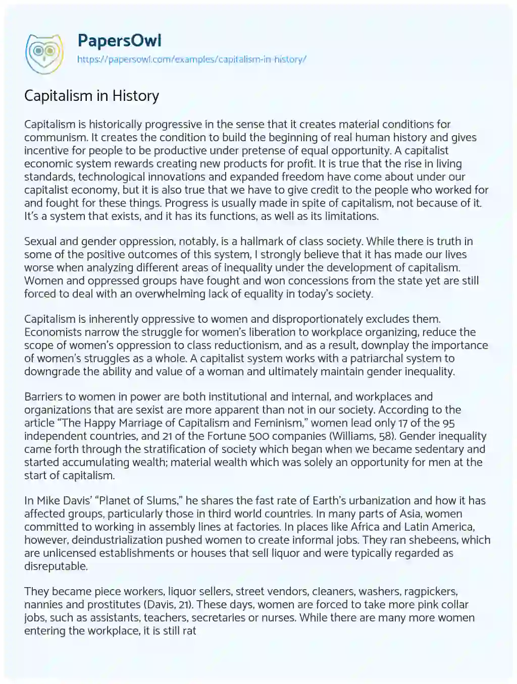 Capitalism in History essay
