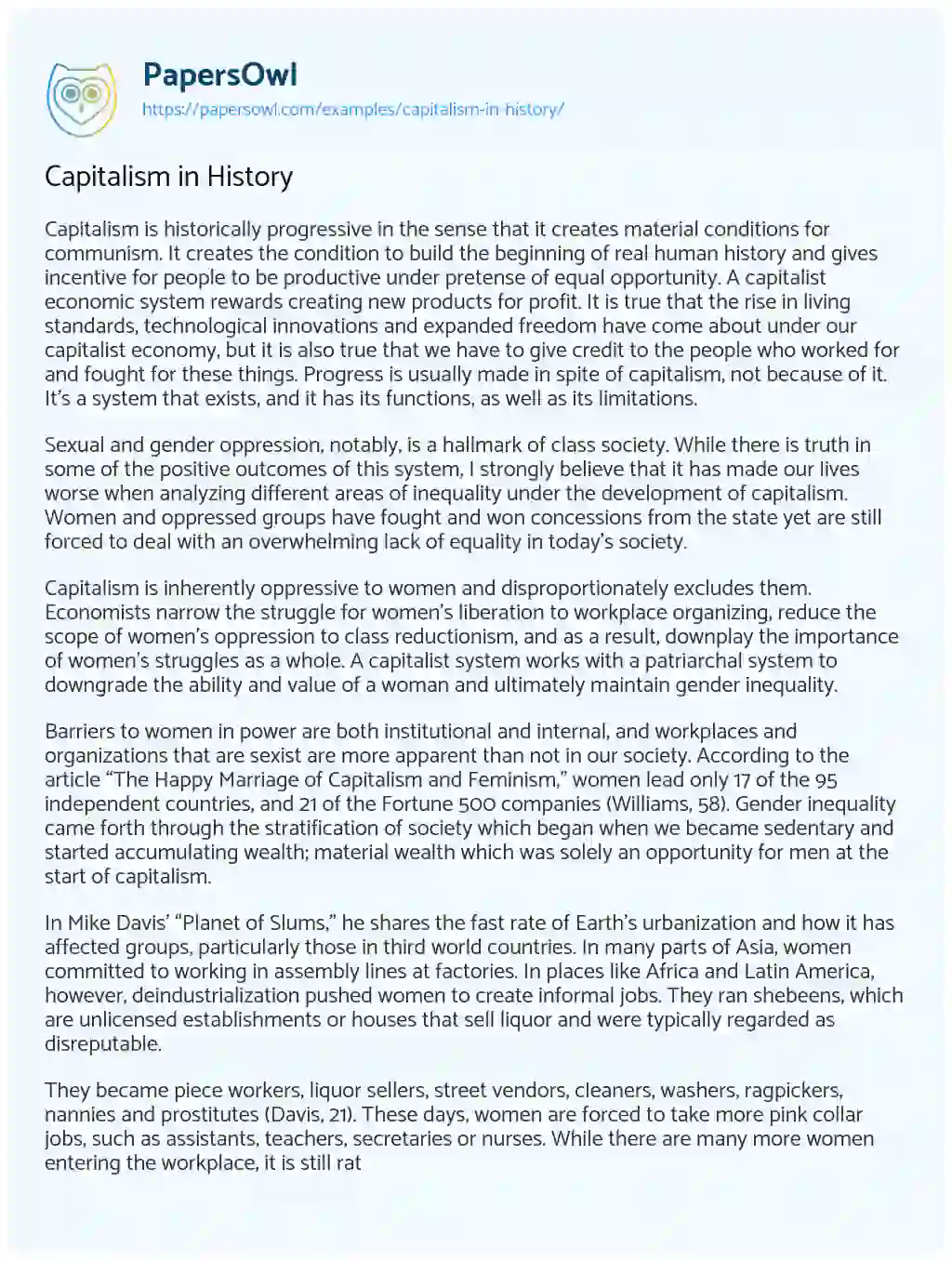 Essay on Capitalism in History