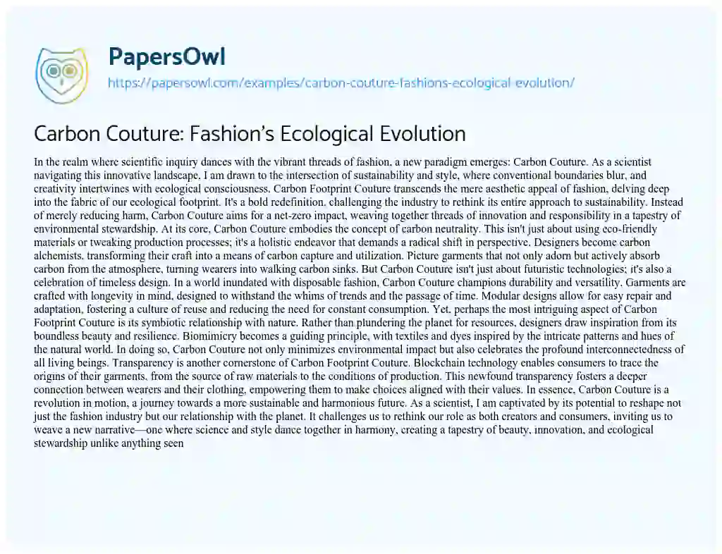 Essay on Carbon Couture: Fashion’s Ecological Evolution