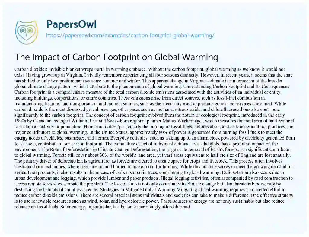 Essay on Carbon Footprint: Global Warming