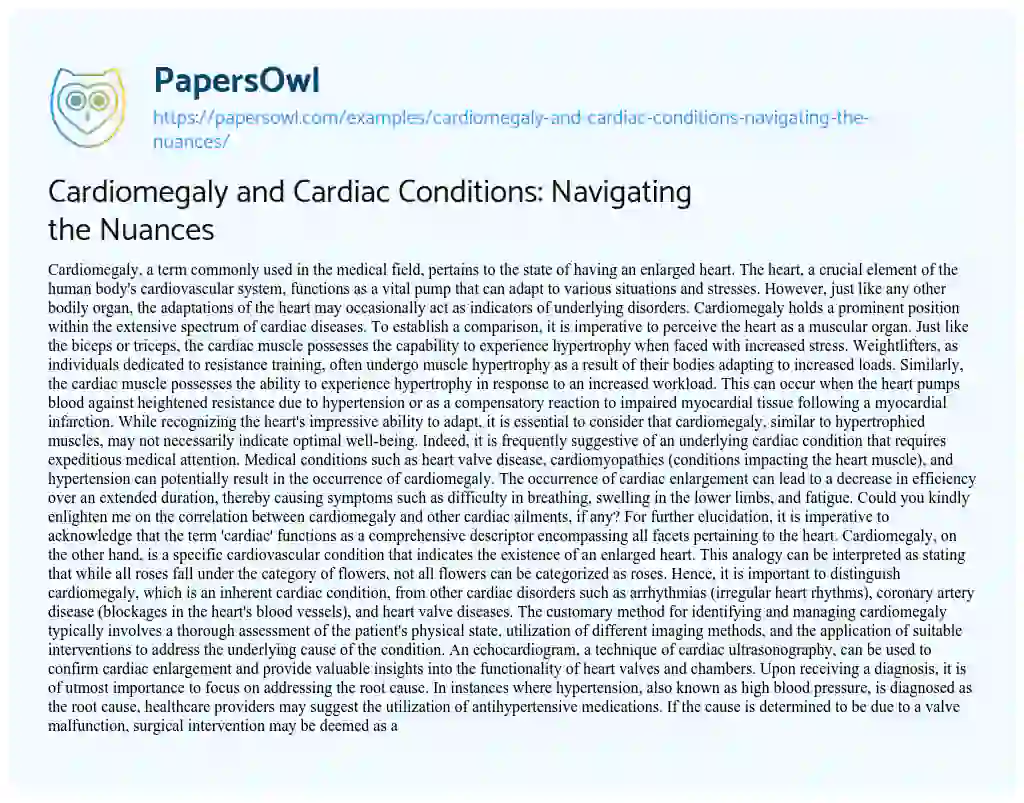 Essay on Cardiomegaly and Cardiac Conditions: Navigating the Nuances