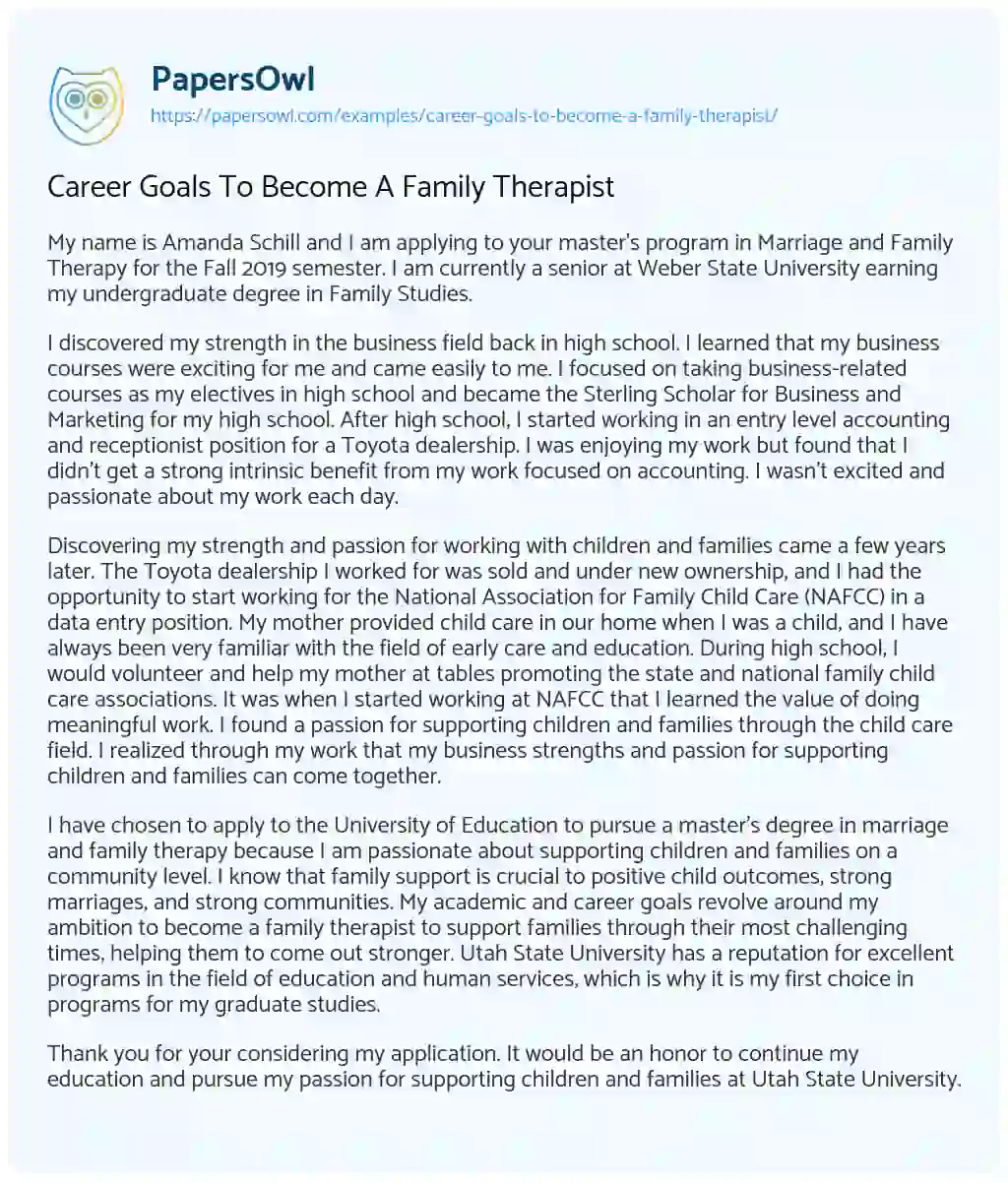 Essay on Career Goals to Become a Family Therapist