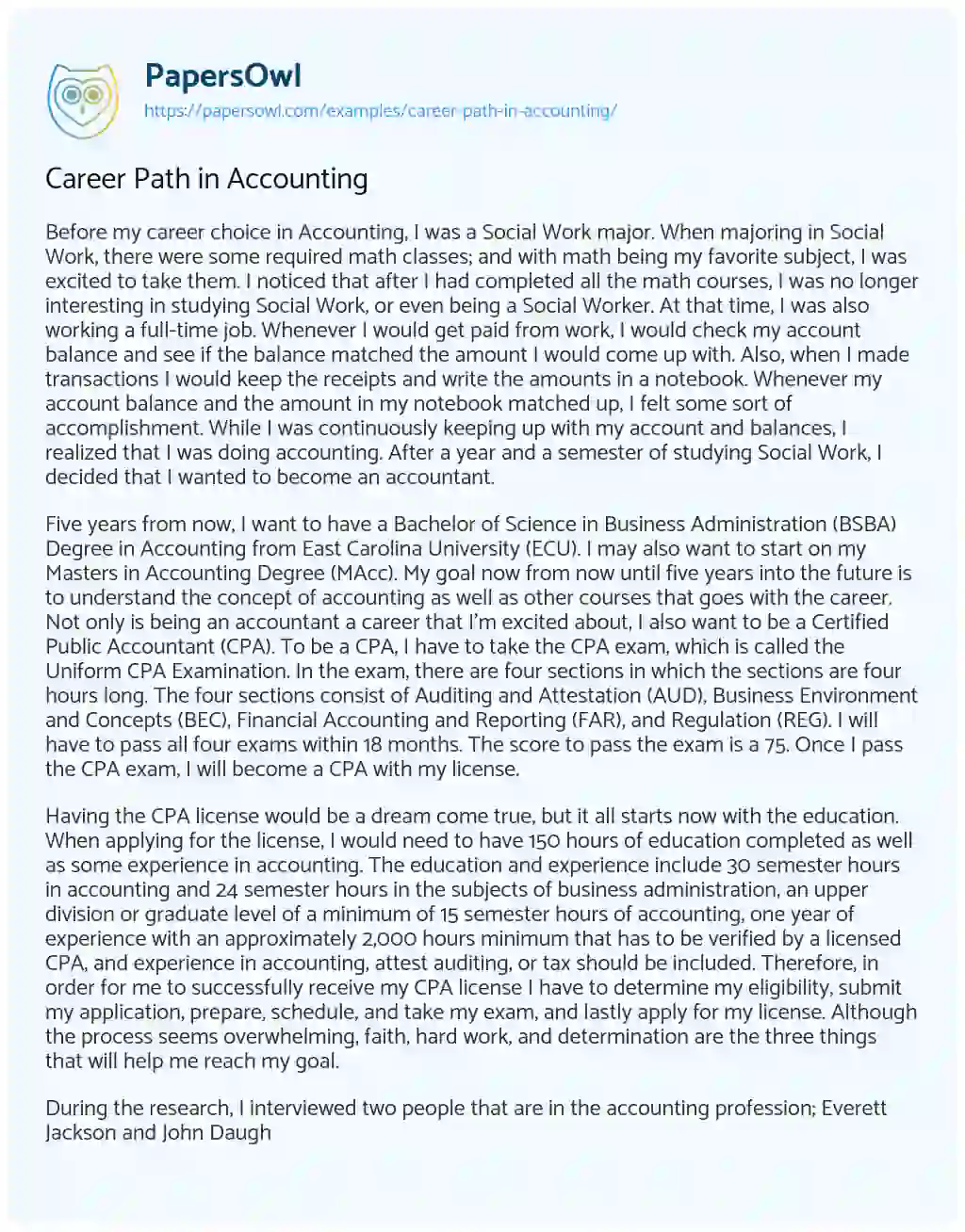 Essay on Career Path in Accounting