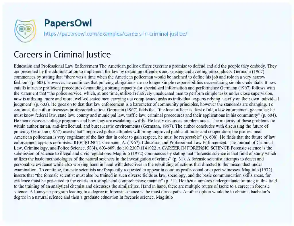 Essay on Careers in Criminal Justice