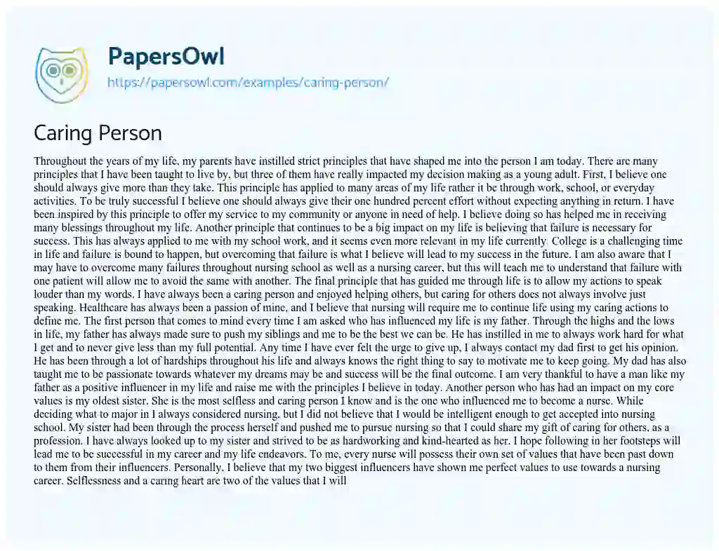 Essay on Caring Person