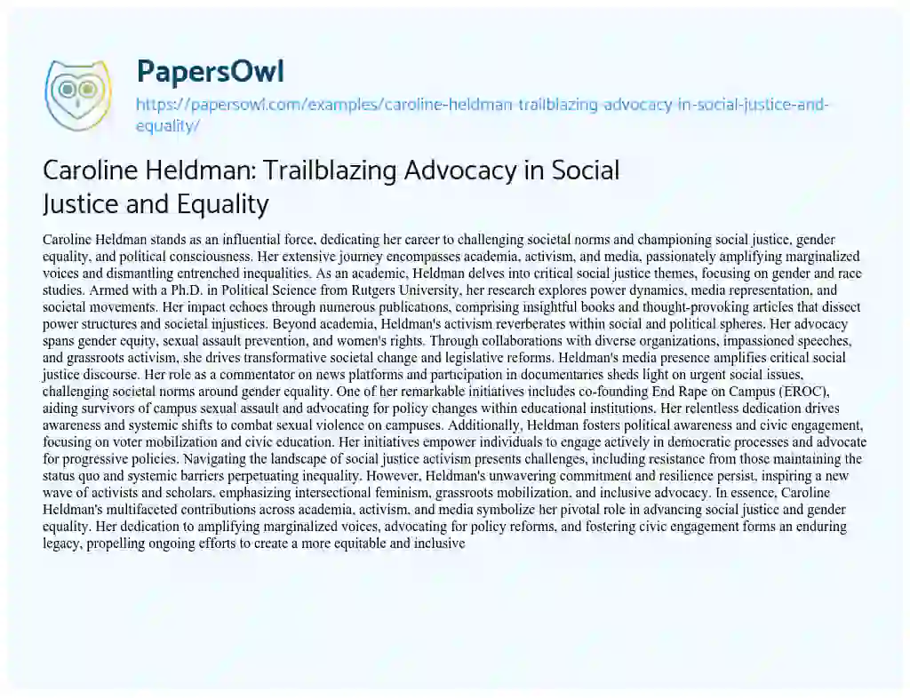 Essay on Caroline Heldman: Trailblazing Advocacy in Social Justice and Equality