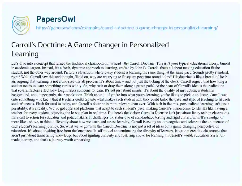 Essay on Carroll’s Doctrine: a Game Changer in Personalized Learning