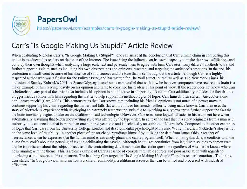 nicholas carr is google making us stupid essay