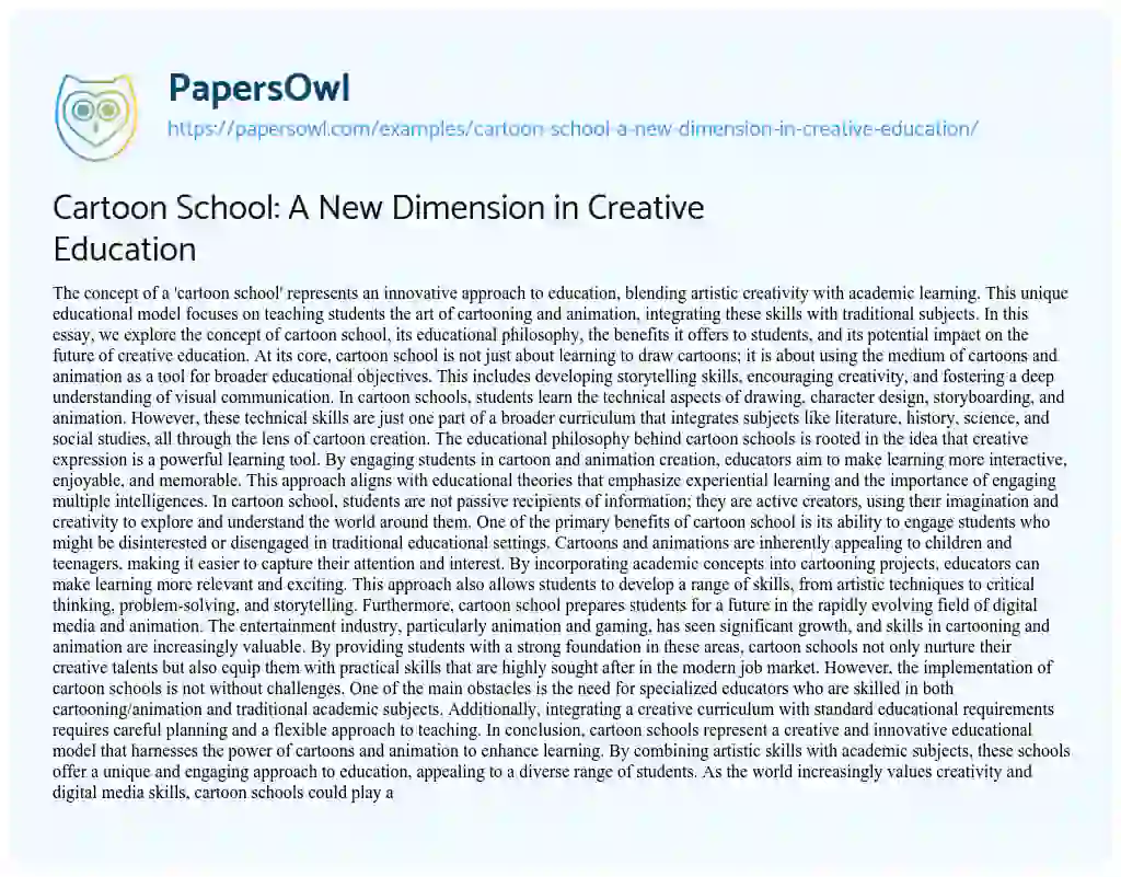 Essay on Cartoon School: a New Dimension in Creative Education