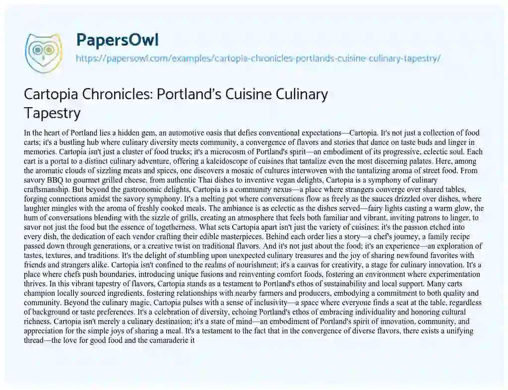 Essay on Cartopia Chronicles: Portland’s Cuisine Culinary Tapestry