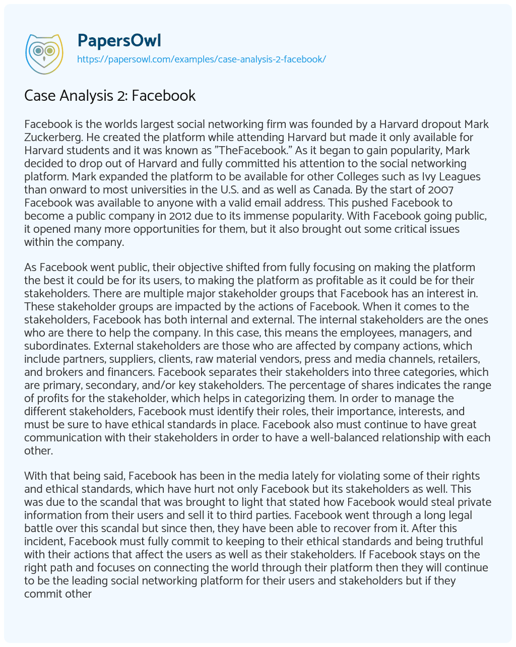 Case Analysis 2: Facebook essay
