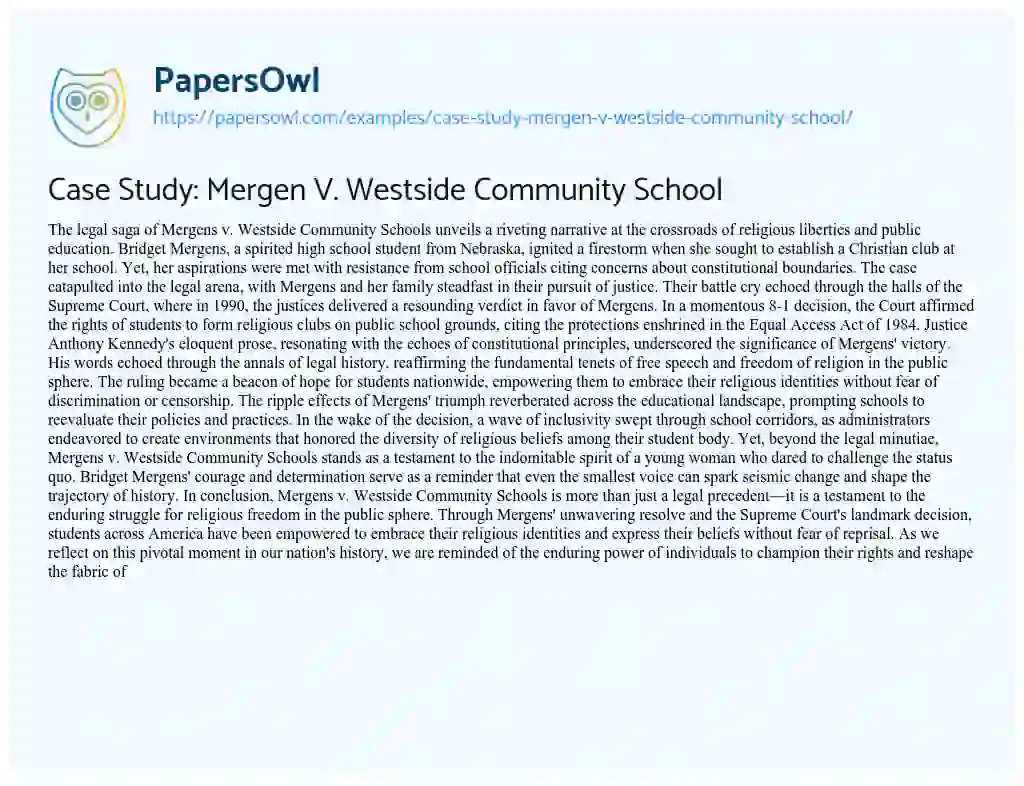 Essay on Case Study: Mergen V. Westside Community School