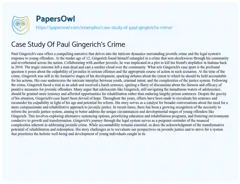 Essay on Case Study Of Paul Gingerich’s Crime
