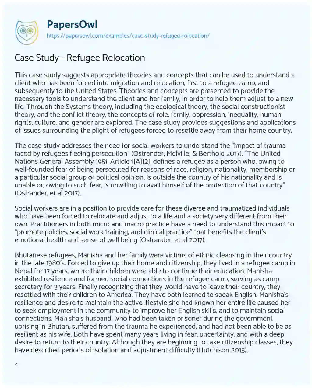 Essay on Case Study – Refugee Relocation