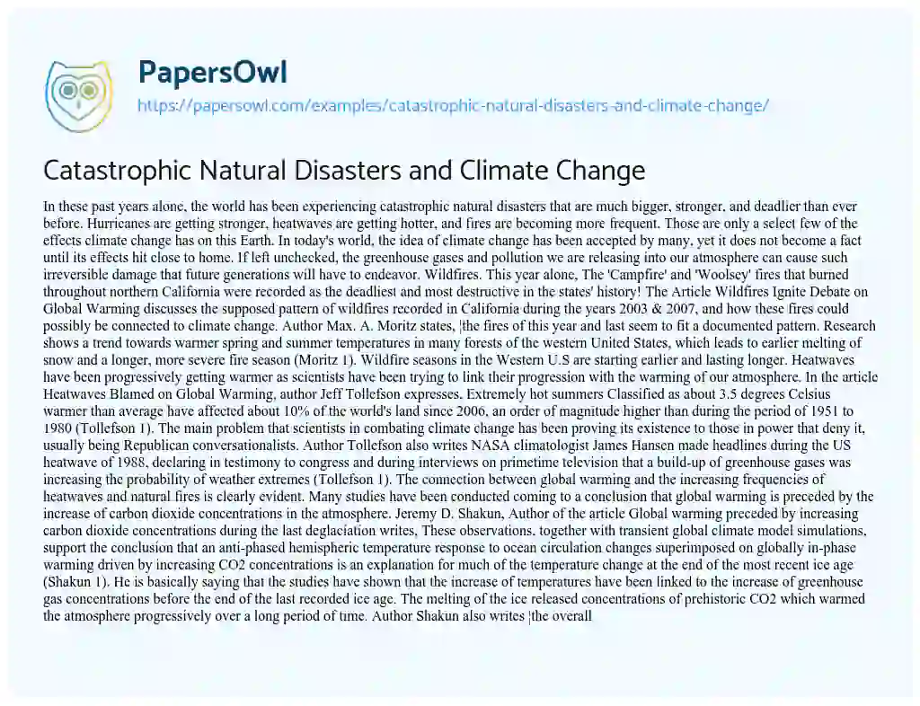 Essay on Catastrophic Natural Disasters and Climate Change