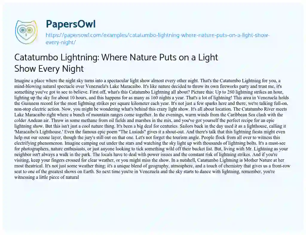 Essay on Catatumbo Lightning: where Nature Puts on a Light Show Every Night