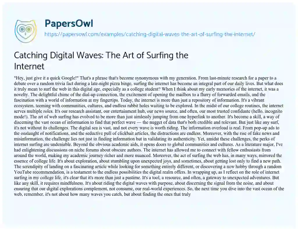 Essay on Catching Digital Waves: the Art of Surfing the Internet