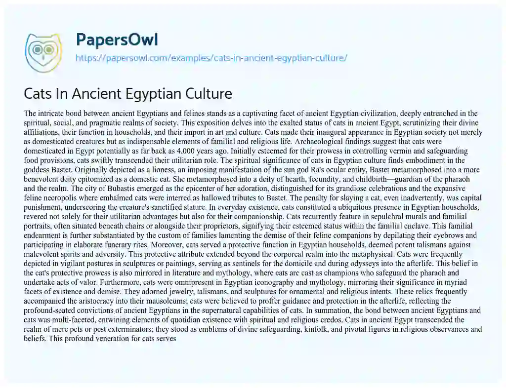 Cats In Ancient Egyptian Culture - Free Essay Example - 529 Words ...