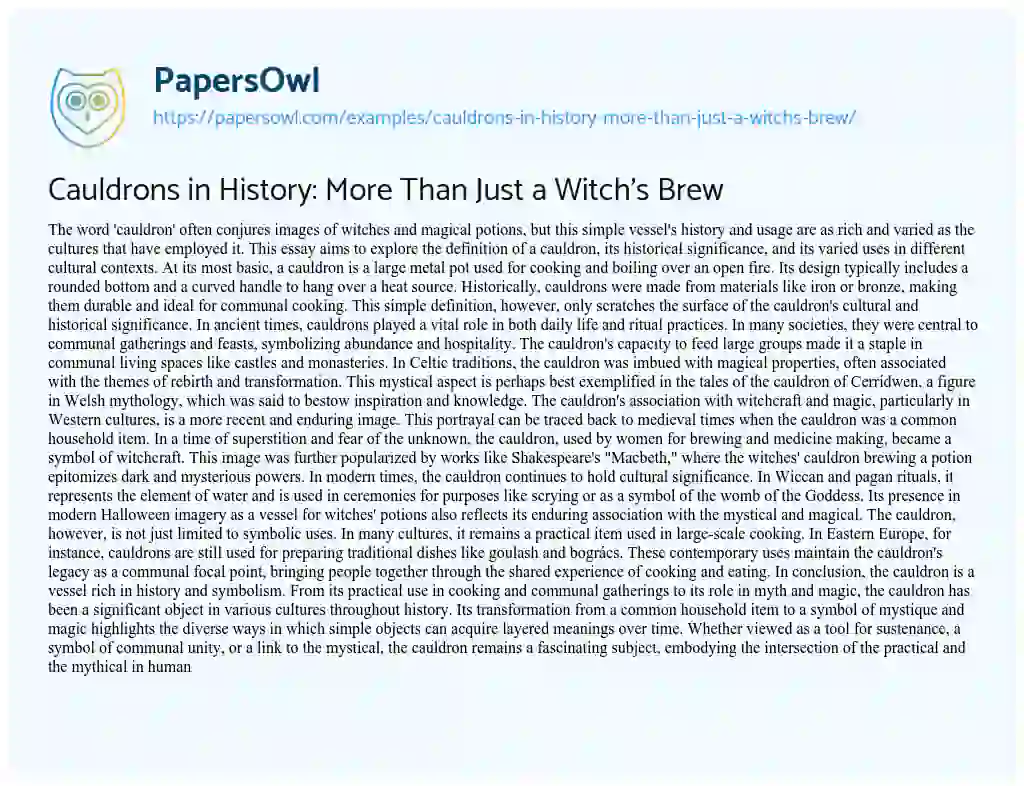 Essay on Cauldrons in History: more than Just a Witch’s Brew