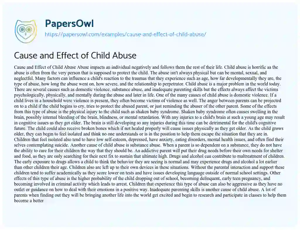 Essay on Cause and Effect of Child Abuse