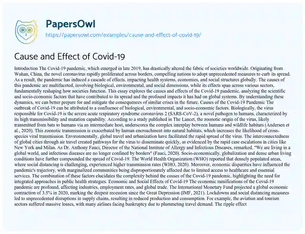 Essay on Cause and Effect of Covid-19